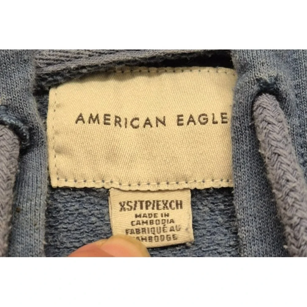 American Eagle women's lighter blue full zip pockets hoodie jacket‎ logo sz. XS